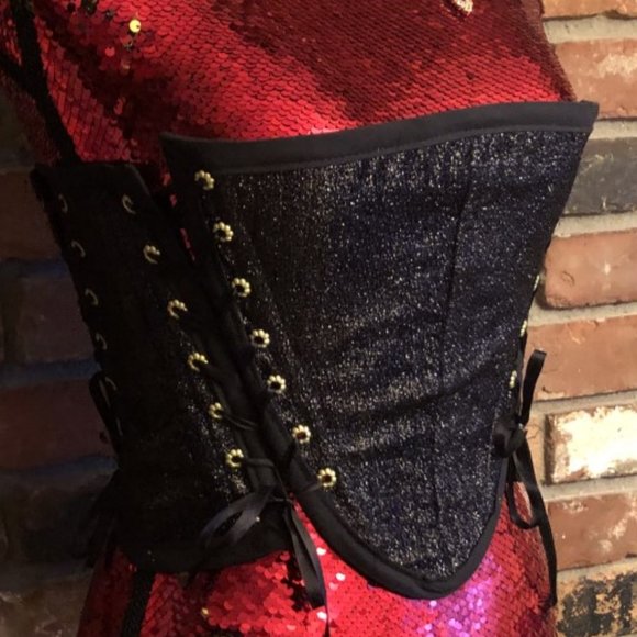 Hand Crafted Red and Black Sequin Corset Top - Picture 1 of 7